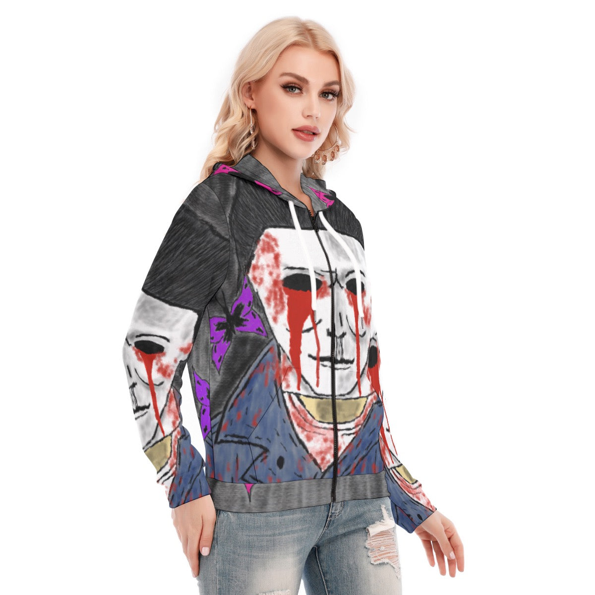 All-Over Print Women's Hoodie With Zipper