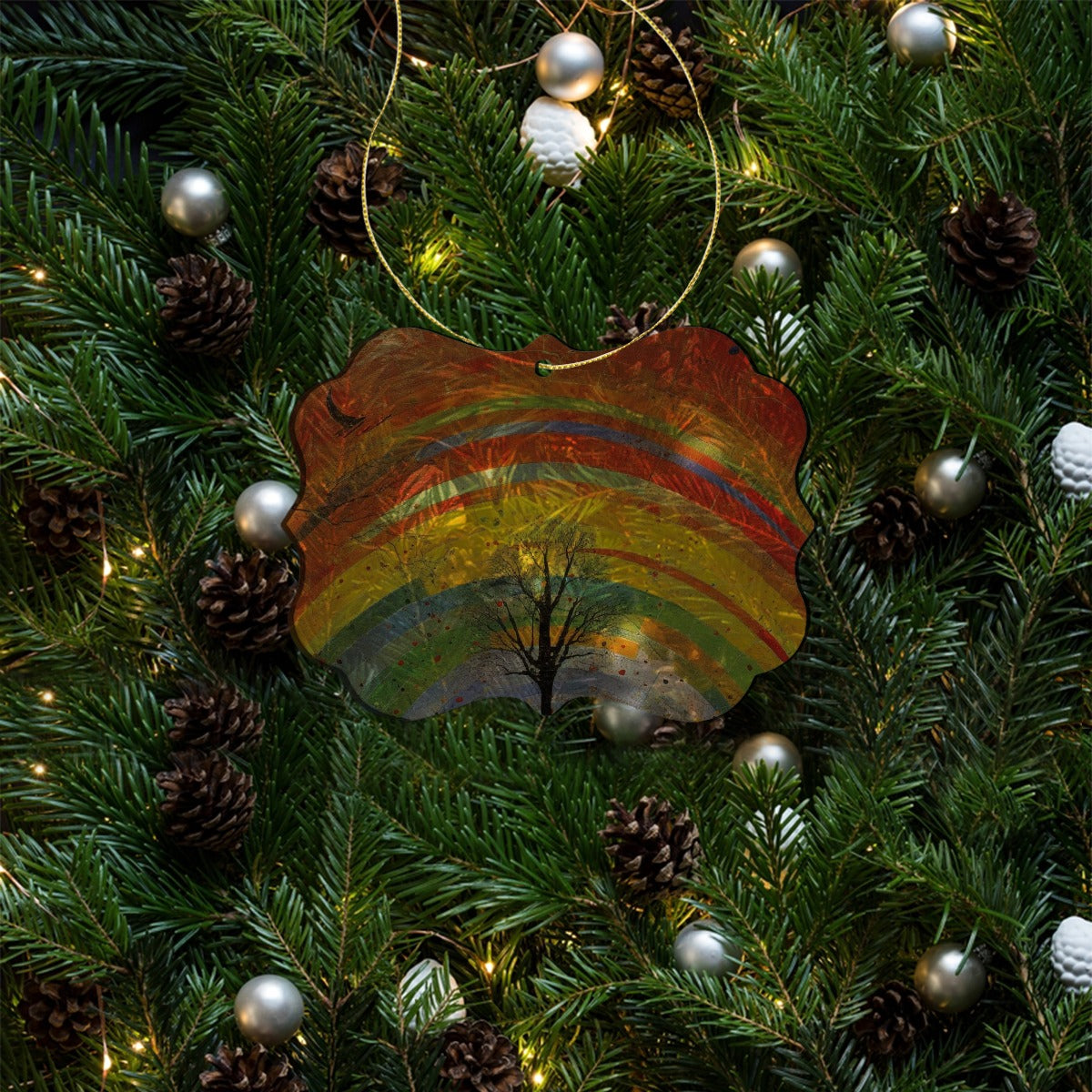 Irregular Acrylic Pendant With Gold Thread