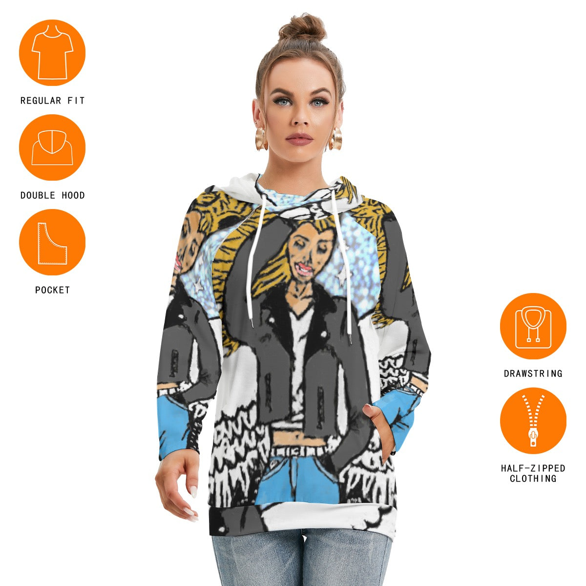 All-Over Print Women's Hoodie With Double Hood