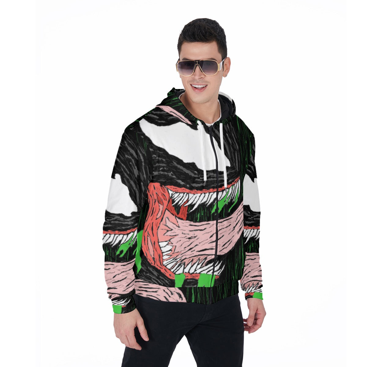 All-Over Print Zip Up Hoodie With Pocket