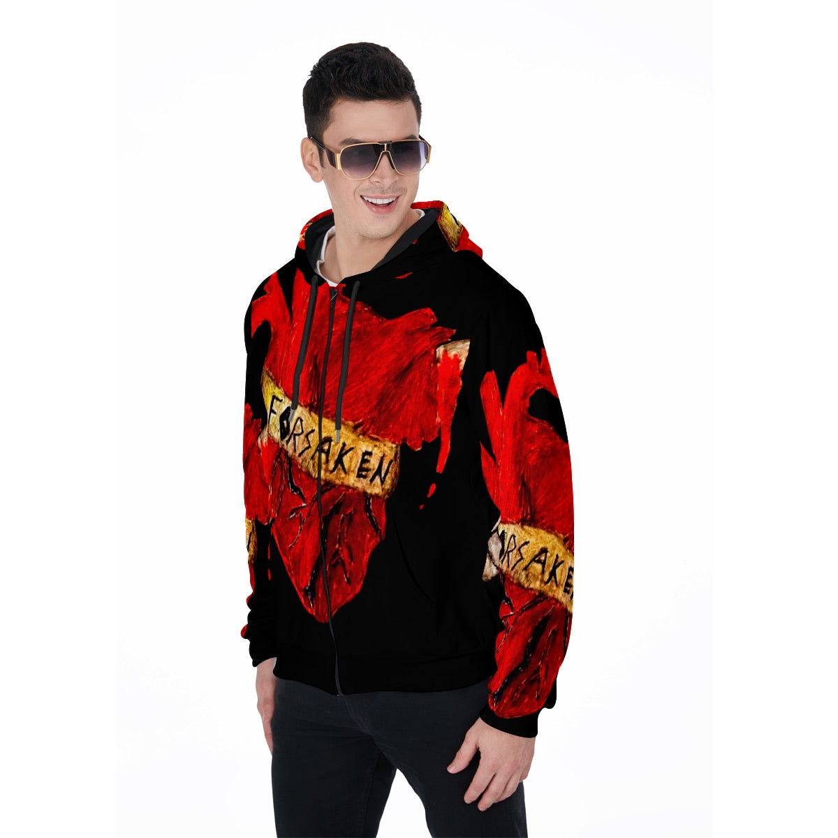 All-Over Print Zip Up Hoodie With Pocket