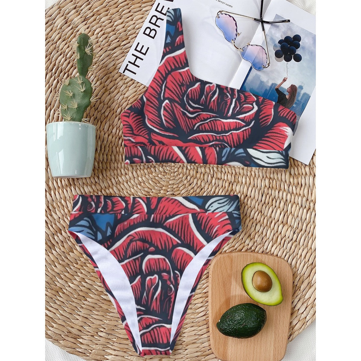 All-Over Print Women's Bikini With Single Shoulder