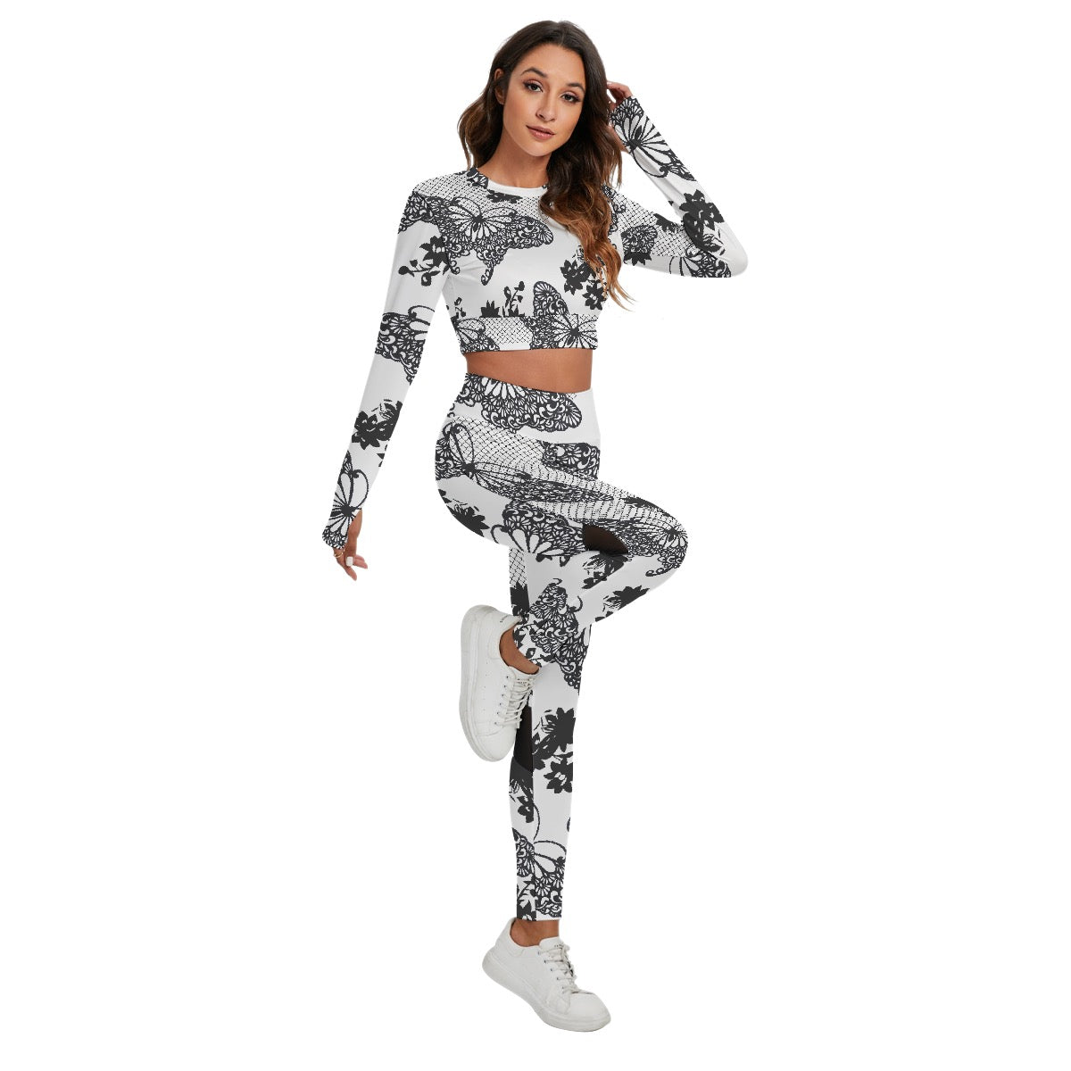 All-Over Print Women's Sport Set With Backless Top And Leggings