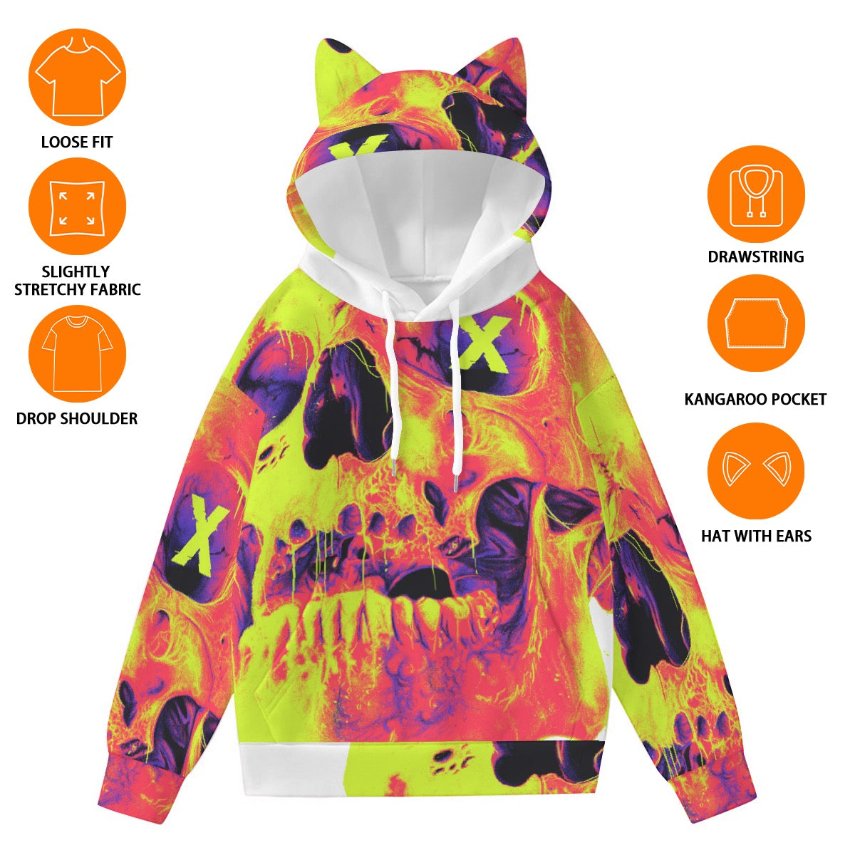 All-Over Print Women’s Hoodie With Decorative Ears