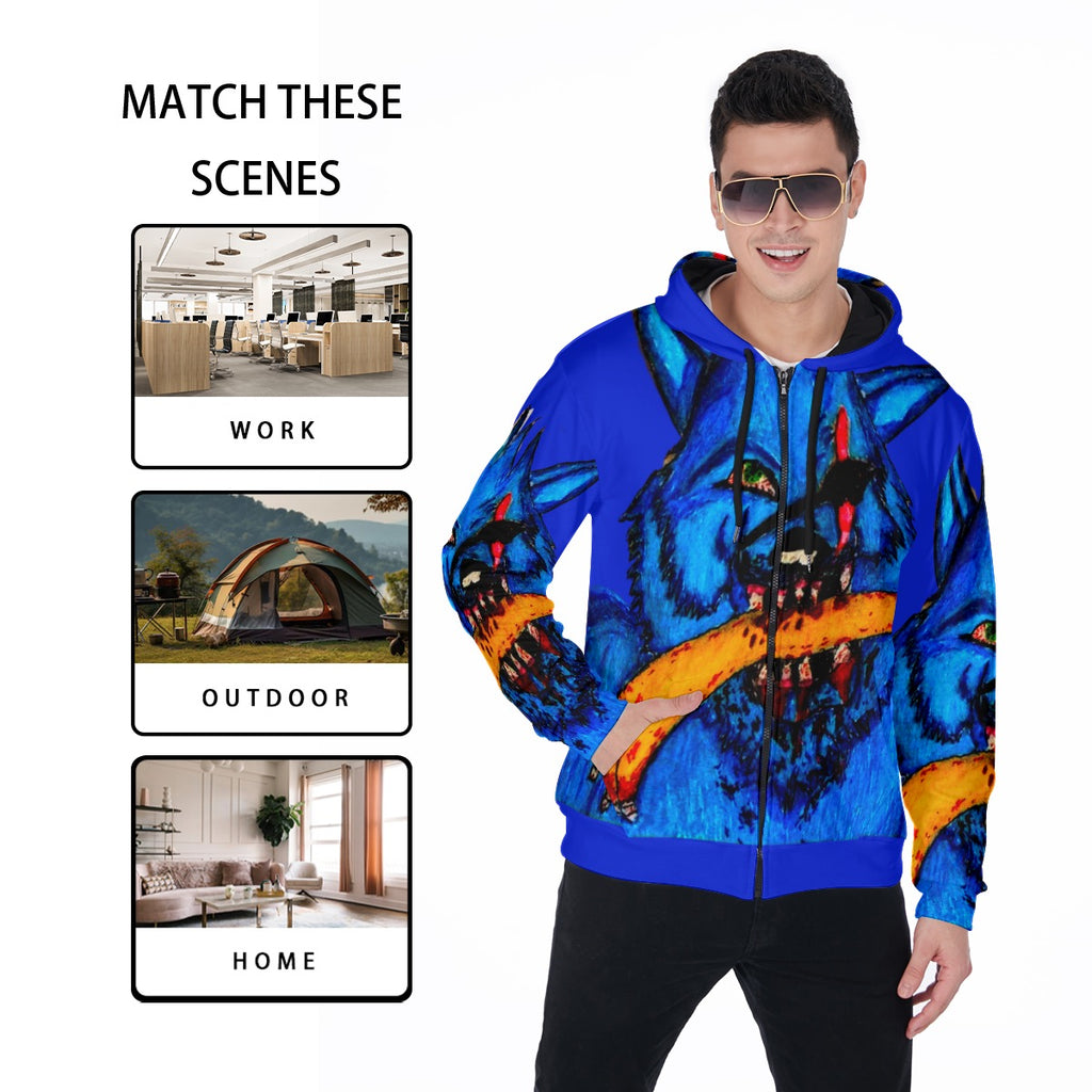 All-Over Print Zip Up Hoodie With Pocket