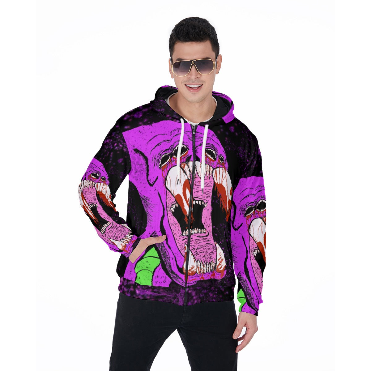 All-Over Print Zip Up Hoodie With Pocket