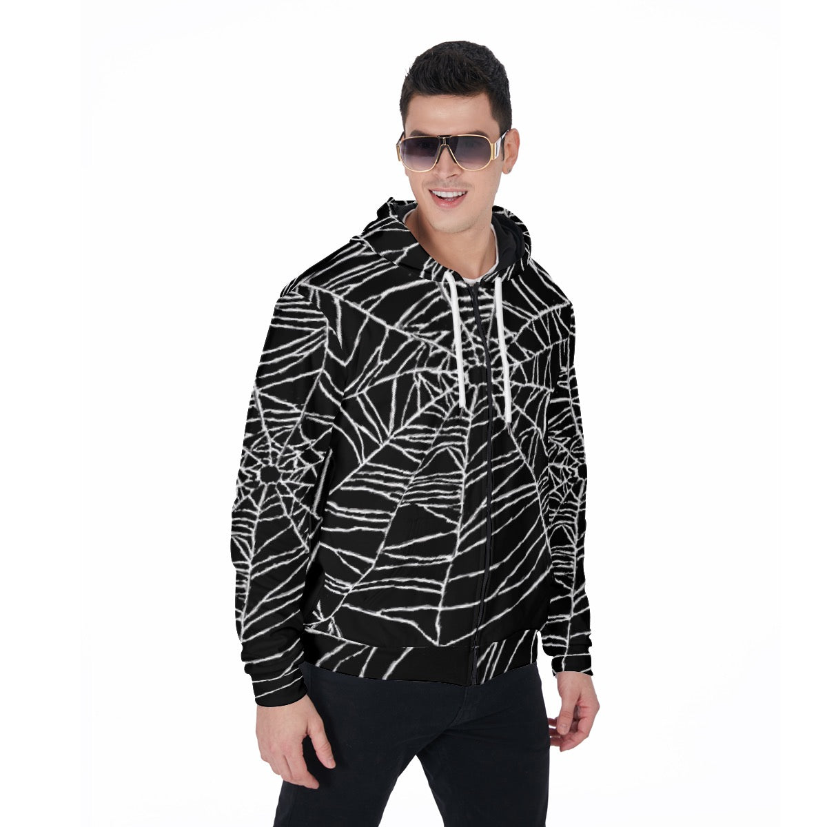 All-Over Print Zip Up Hoodie With Pocket