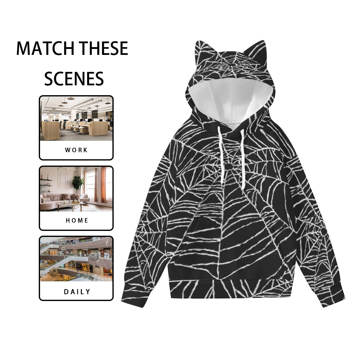 All-Over Print Women’s Hoodie With Decorative Ears