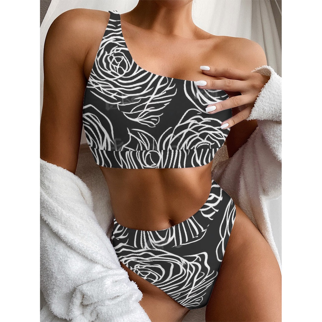All-Over Print Women's Bikini With Single Shoulder