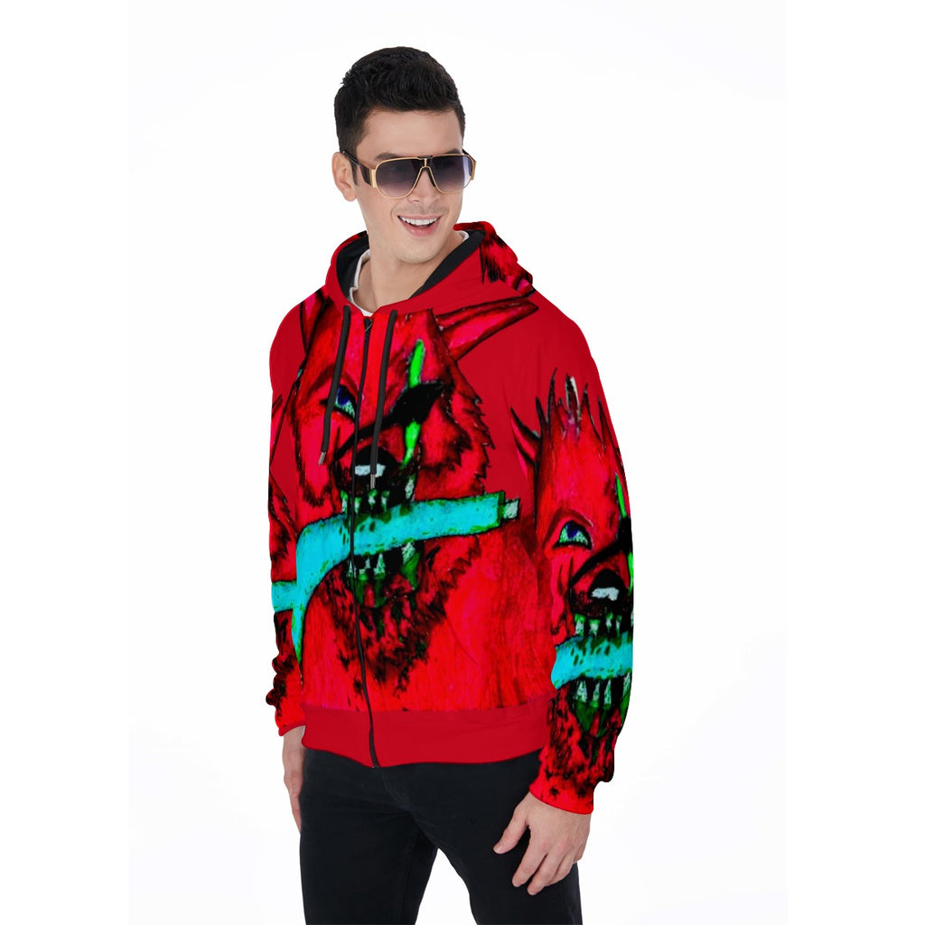 All-Over Print Zip Up Hoodie With Pocket