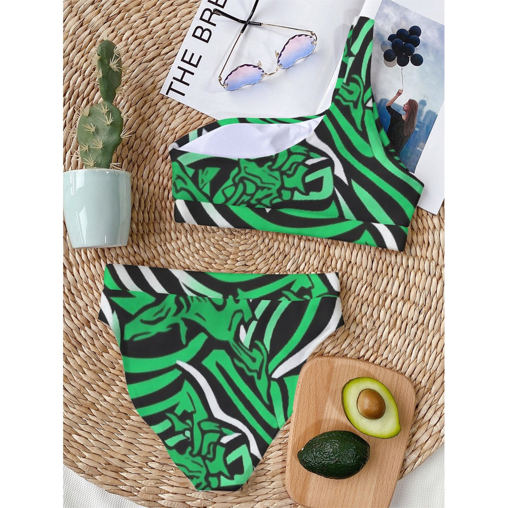 All-Over Print Women's Bikini With Single Shoulder