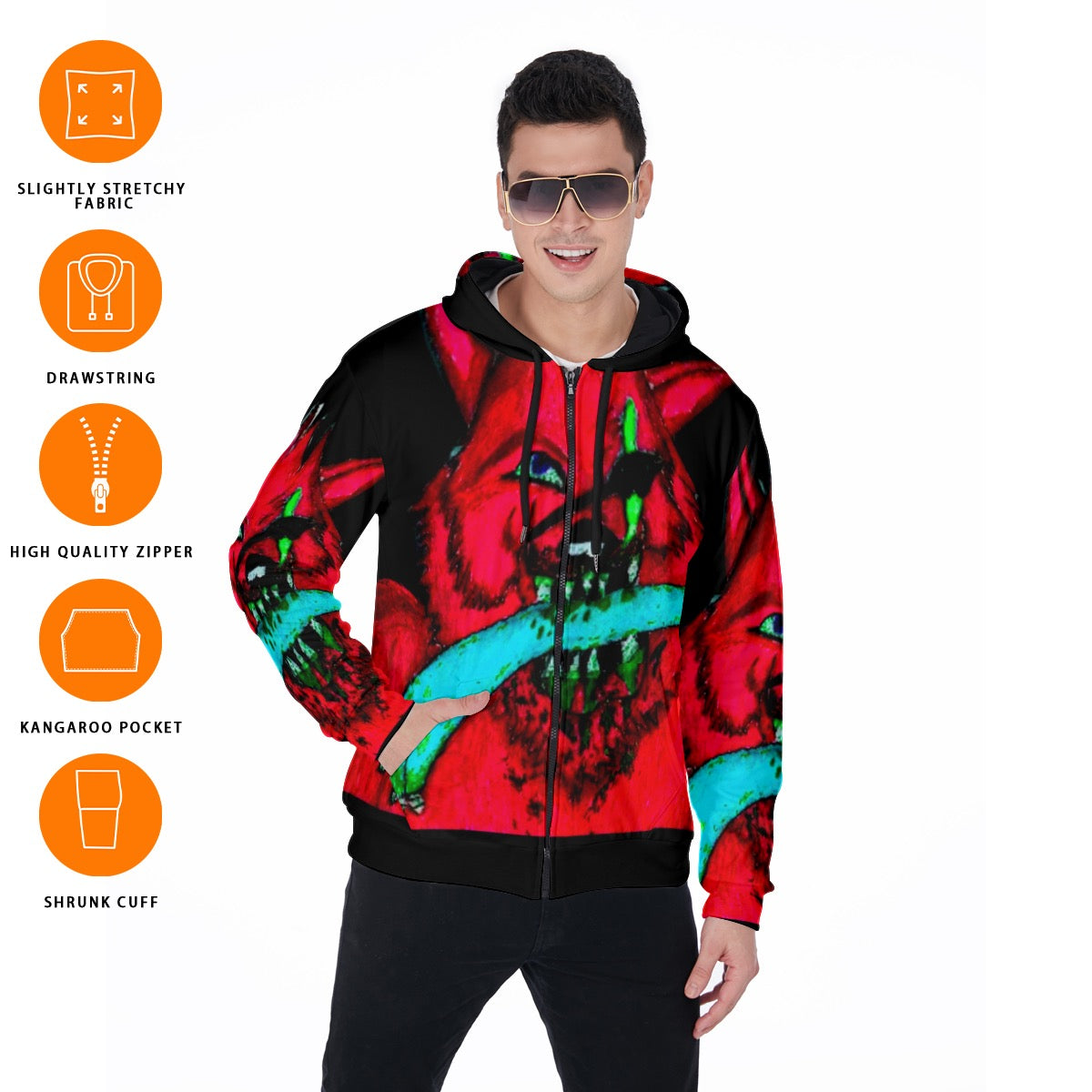 All-Over Print Zip Up Hoodie With Pocket