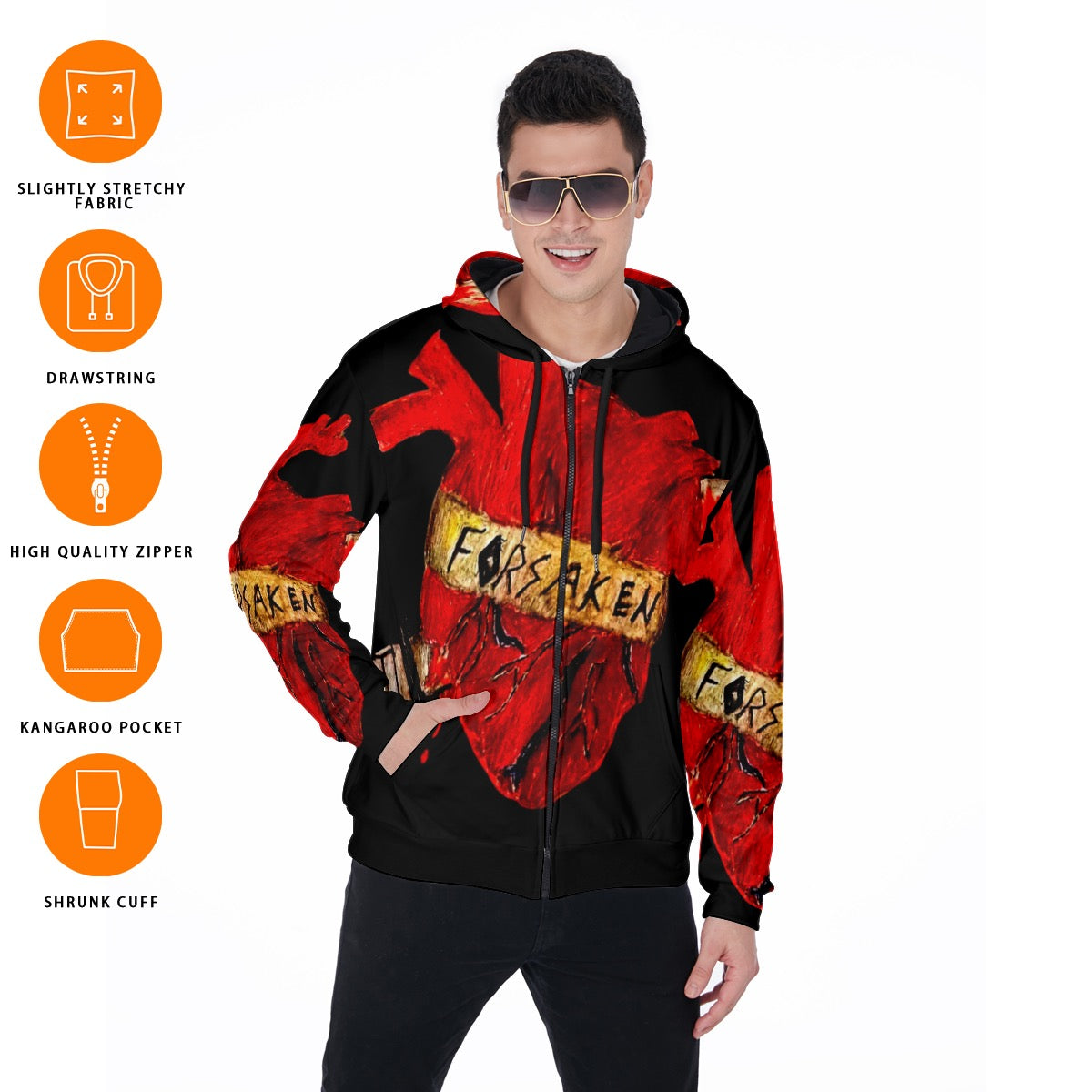 All-Over Print Zip Up Hoodie With Pocket