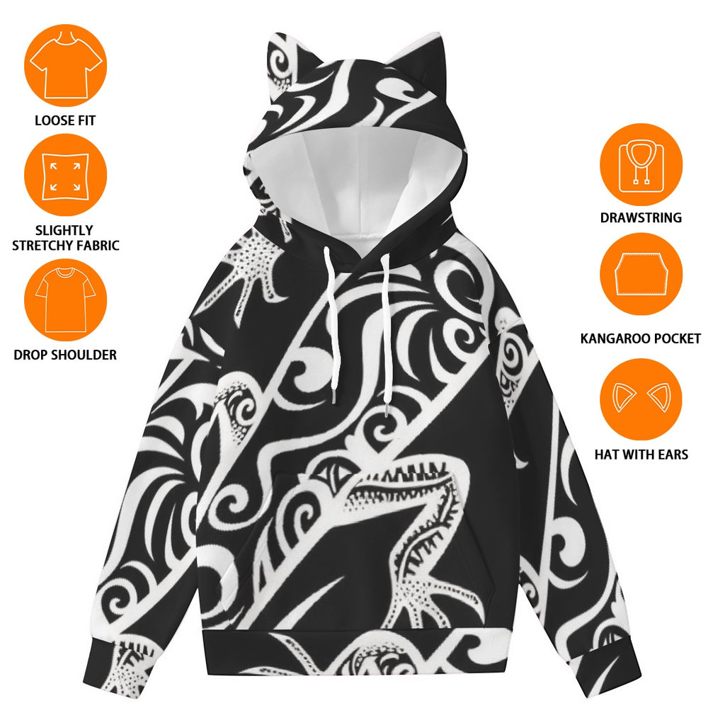 All-Over Print Women’s Hoodie With Decorative Ears