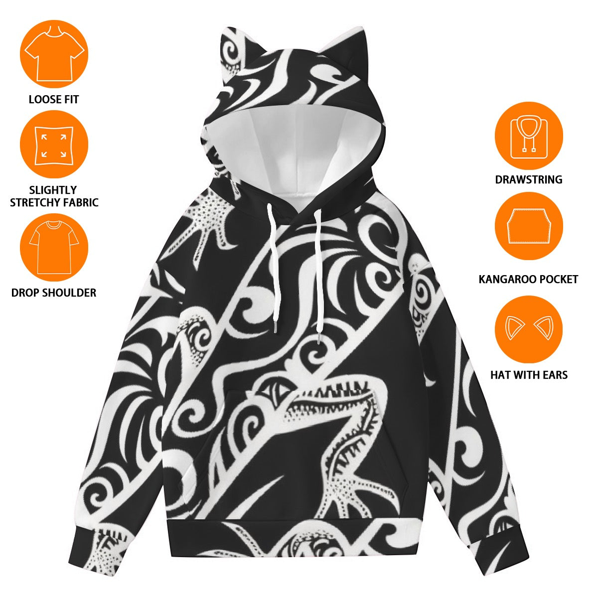 All-Over Print Women’s Hoodie With Decorative Ears