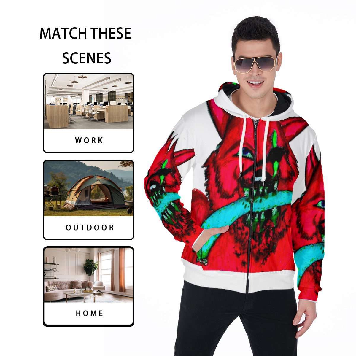 All-Over Print Zip Up Hoodie With Pocket