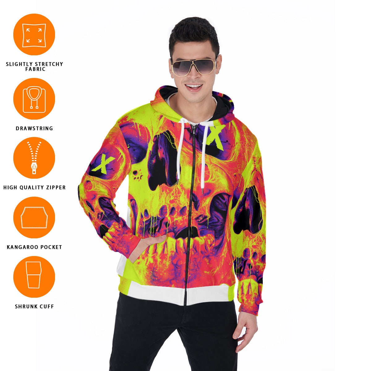 All-Over Print Zip Up Hoodie With Pocket