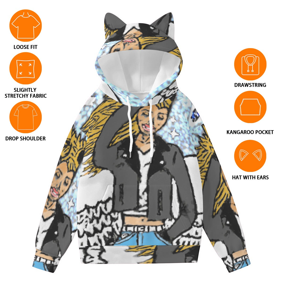 All-Over Print Women’s Hoodie With Decorative Ears