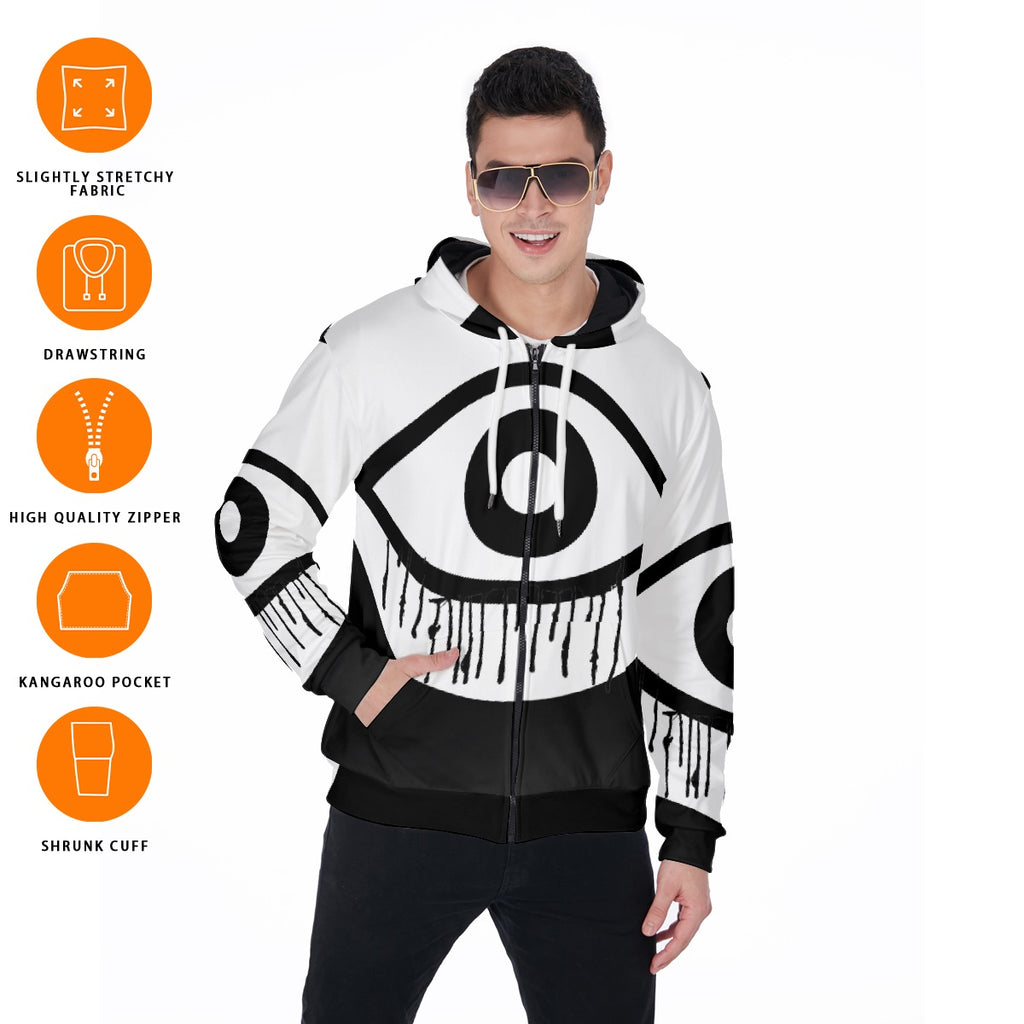 All-Over Print Zip Up Hoodie With Pocket