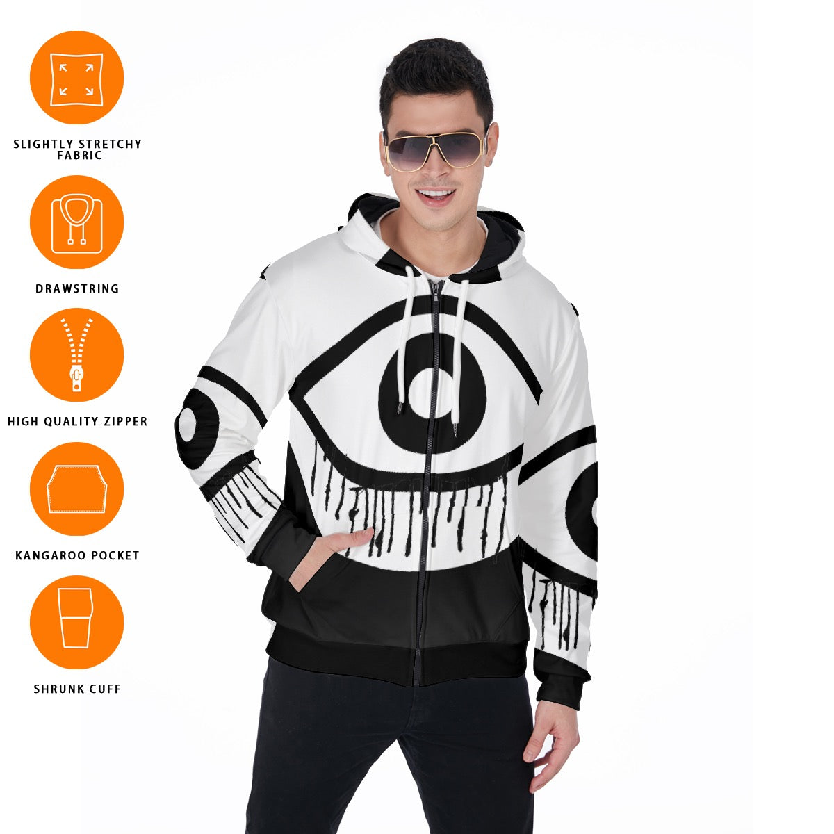 All-Over Print Zip Up Hoodie With Pocket