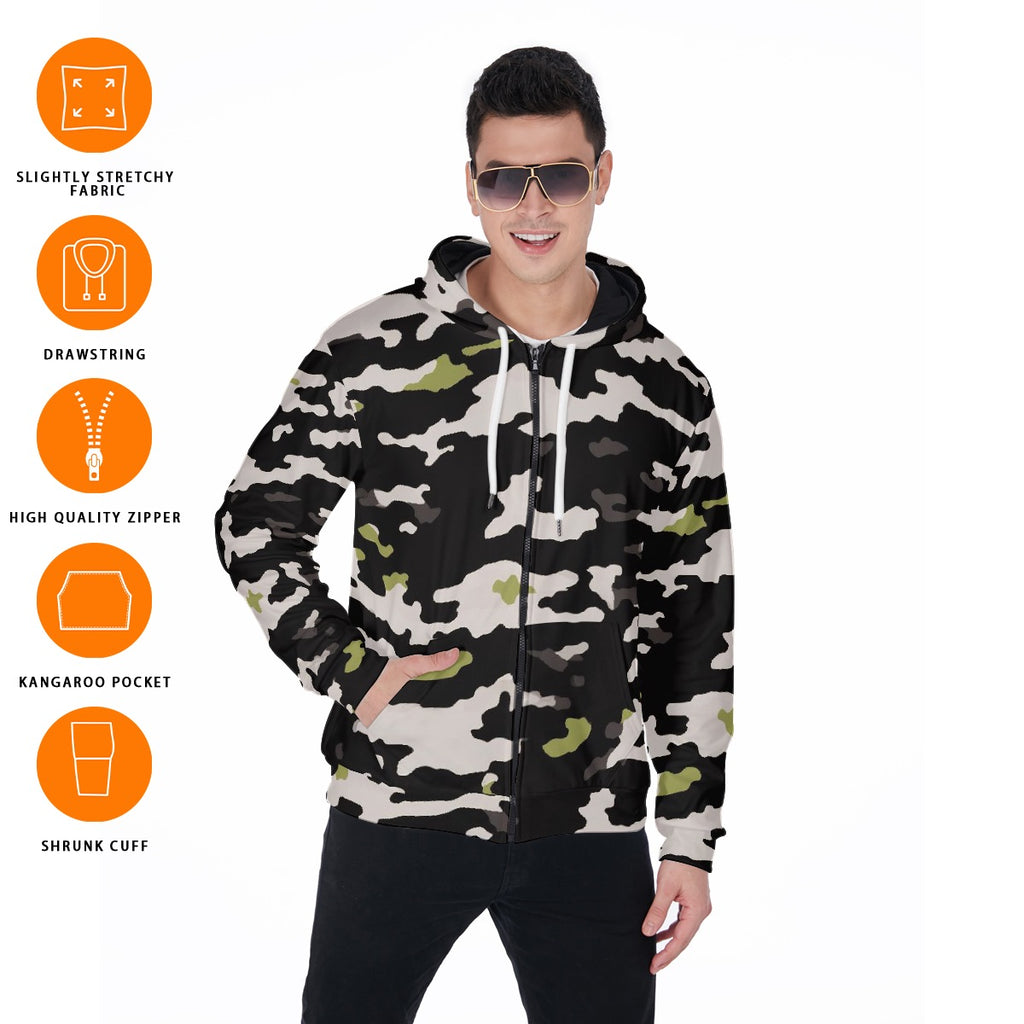 All-Over Print Zip Up Hoodie With Pocket