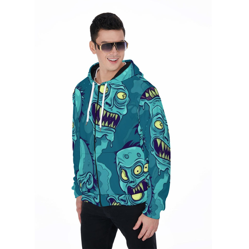 All-Over Print Zip Up Hoodie With Pocket