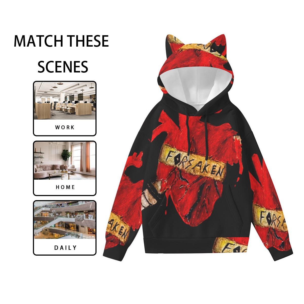 All-Over Print Women’s Hoodie With Decorative Ears