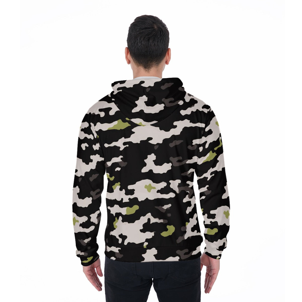 All-Over Print Zip Up Hoodie With Pocket