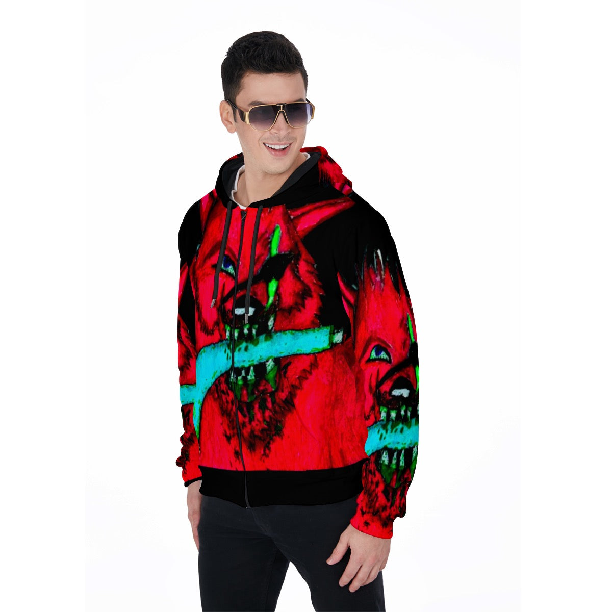 All-Over Print Zip Up Hoodie With Pocket