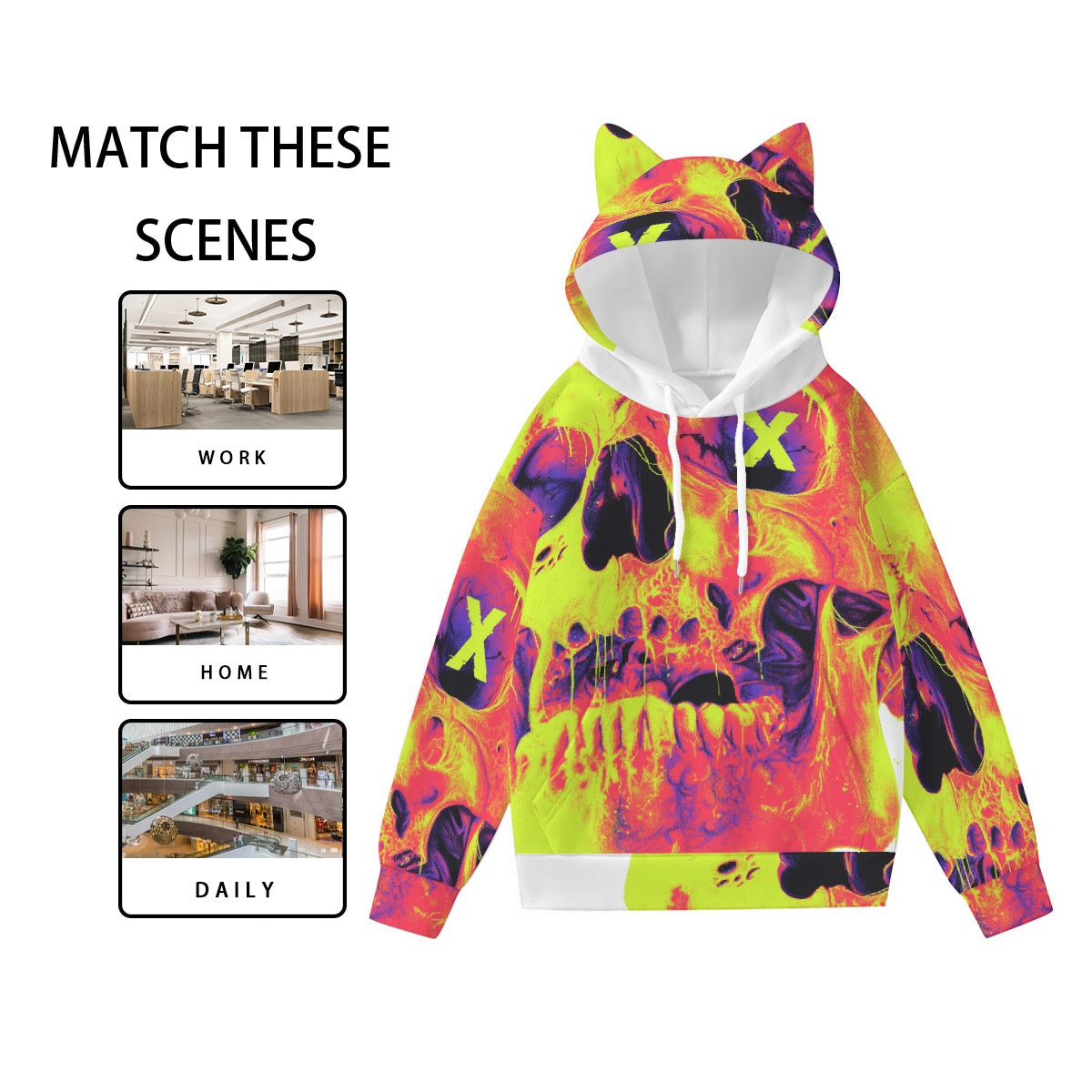 All-Over Print Women’s Hoodie With Decorative Ears