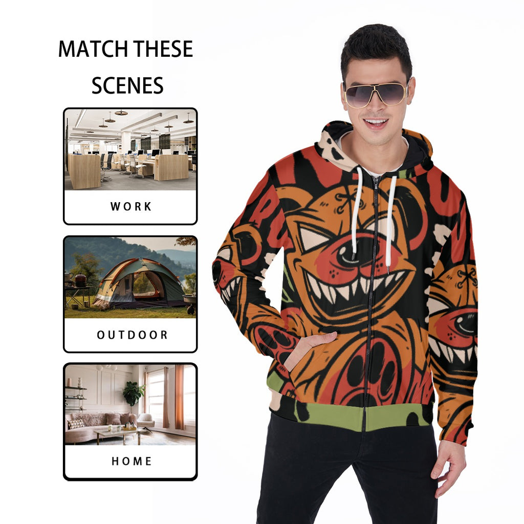 All-Over Print Zip Up Hoodie With Pocket