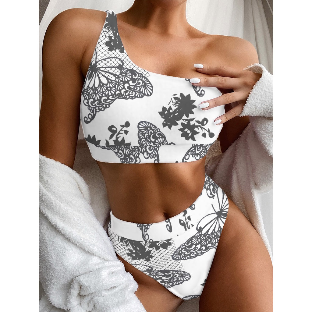 All-Over Print Women's Bikini With Single Shoulder