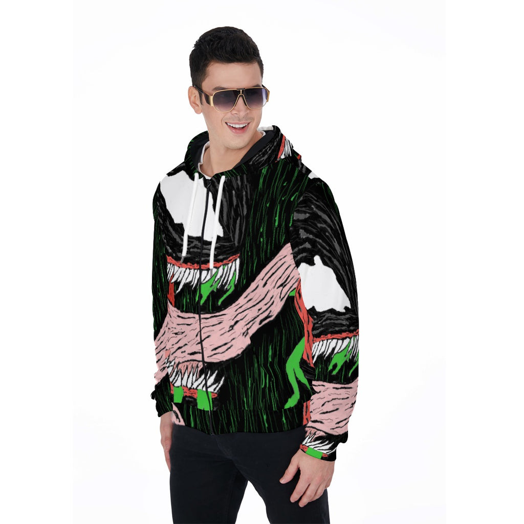 All-Over Print Zip Up Hoodie With Pocket