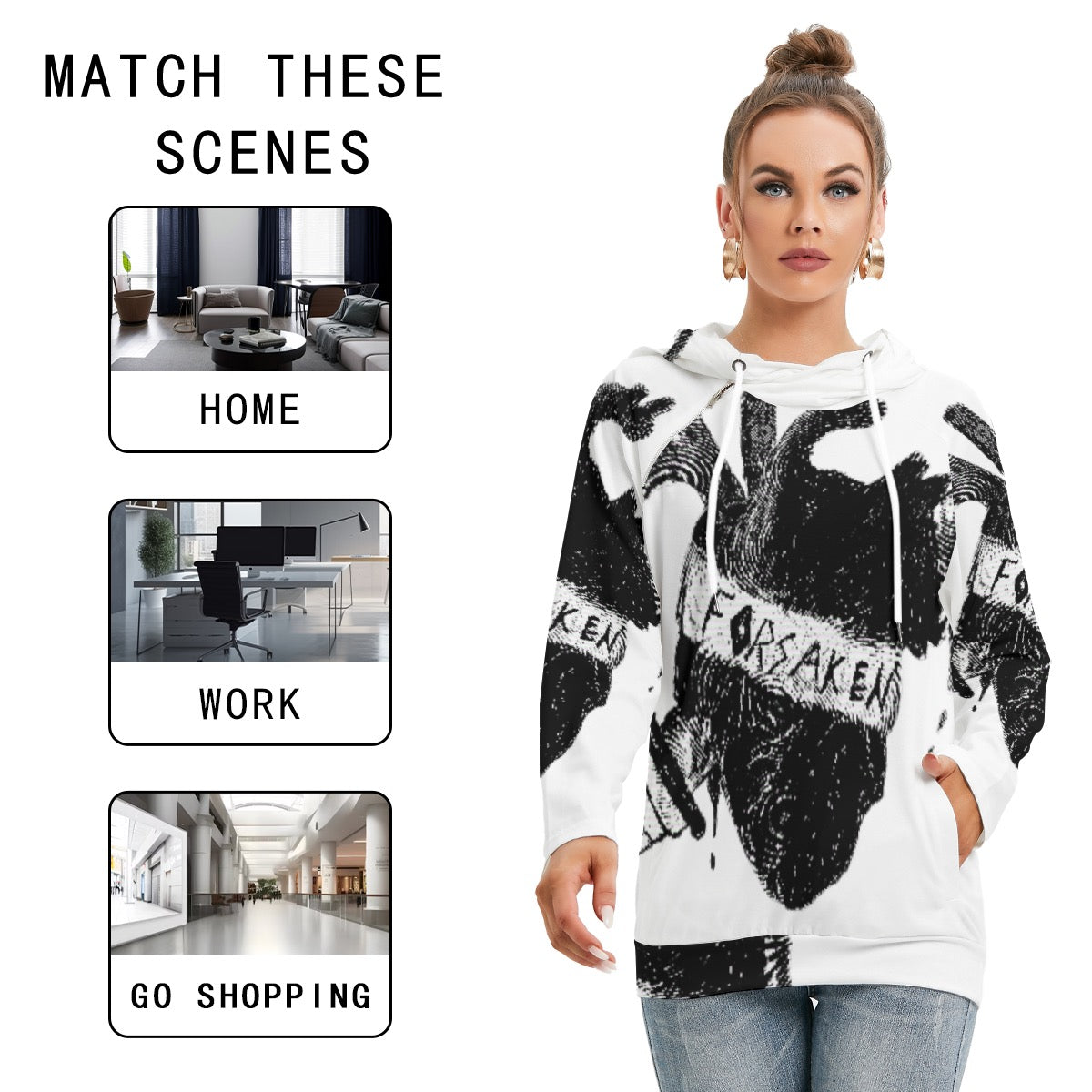 All-Over Print Women's Hoodie With Double Hood