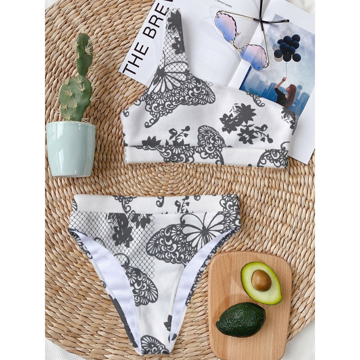 All-Over Print Women's Bikini With Single Shoulder