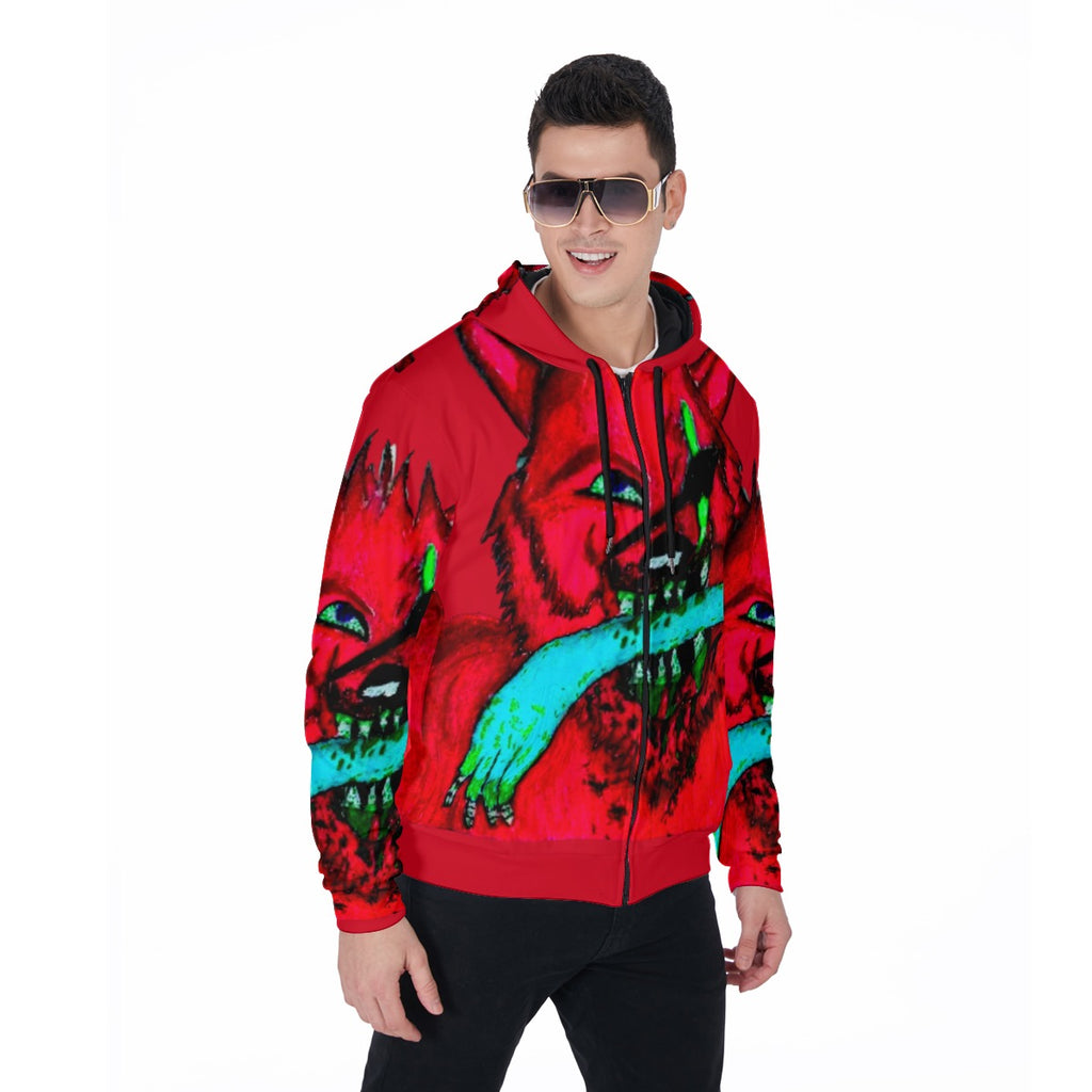 All-Over Print Zip Up Hoodie With Pocket