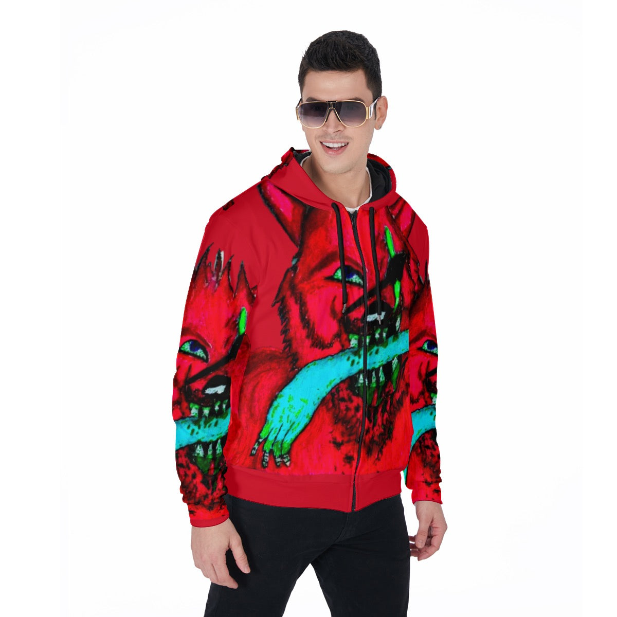 All-Over Print Zip Up Hoodie With Pocket