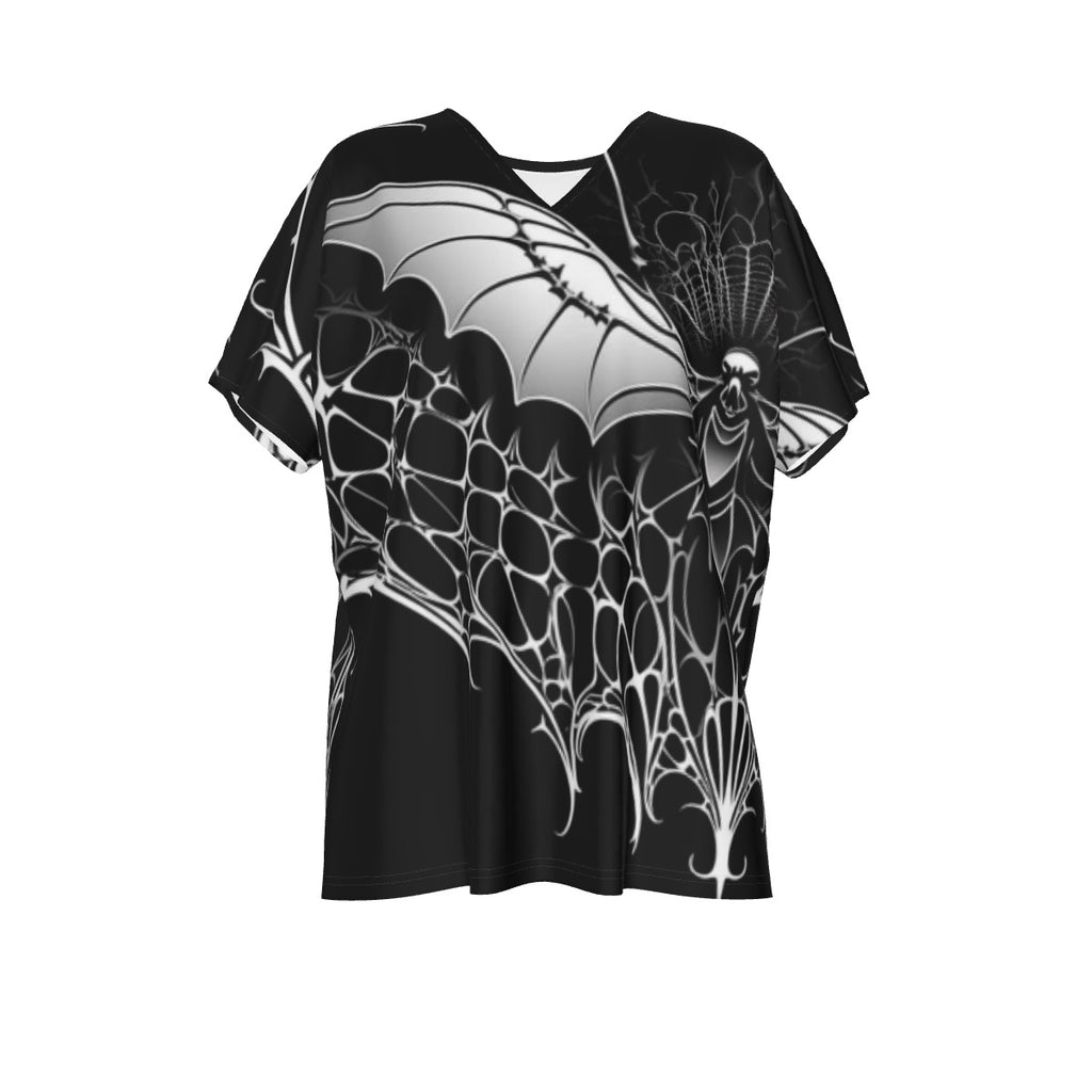 All-Over Print Women's Bat Sleeves V-Neck Blouse