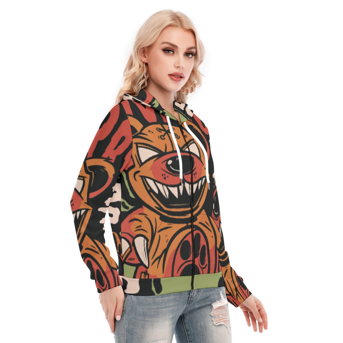 All-Over Print Women's Hoodie With Zipper