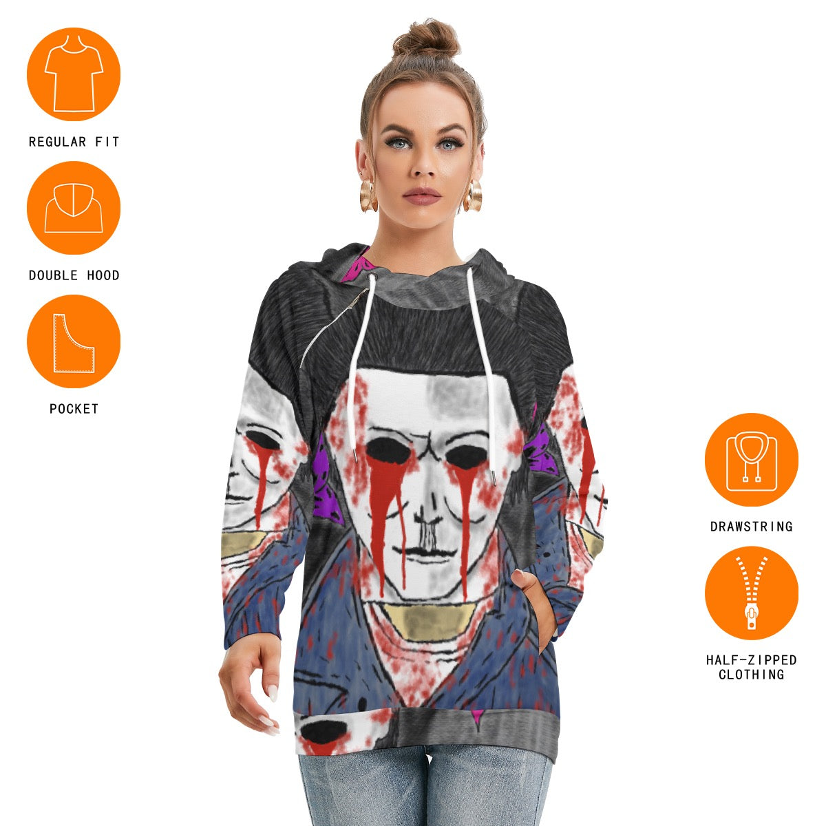 All-Over Print Women's Hoodie With Double Hood