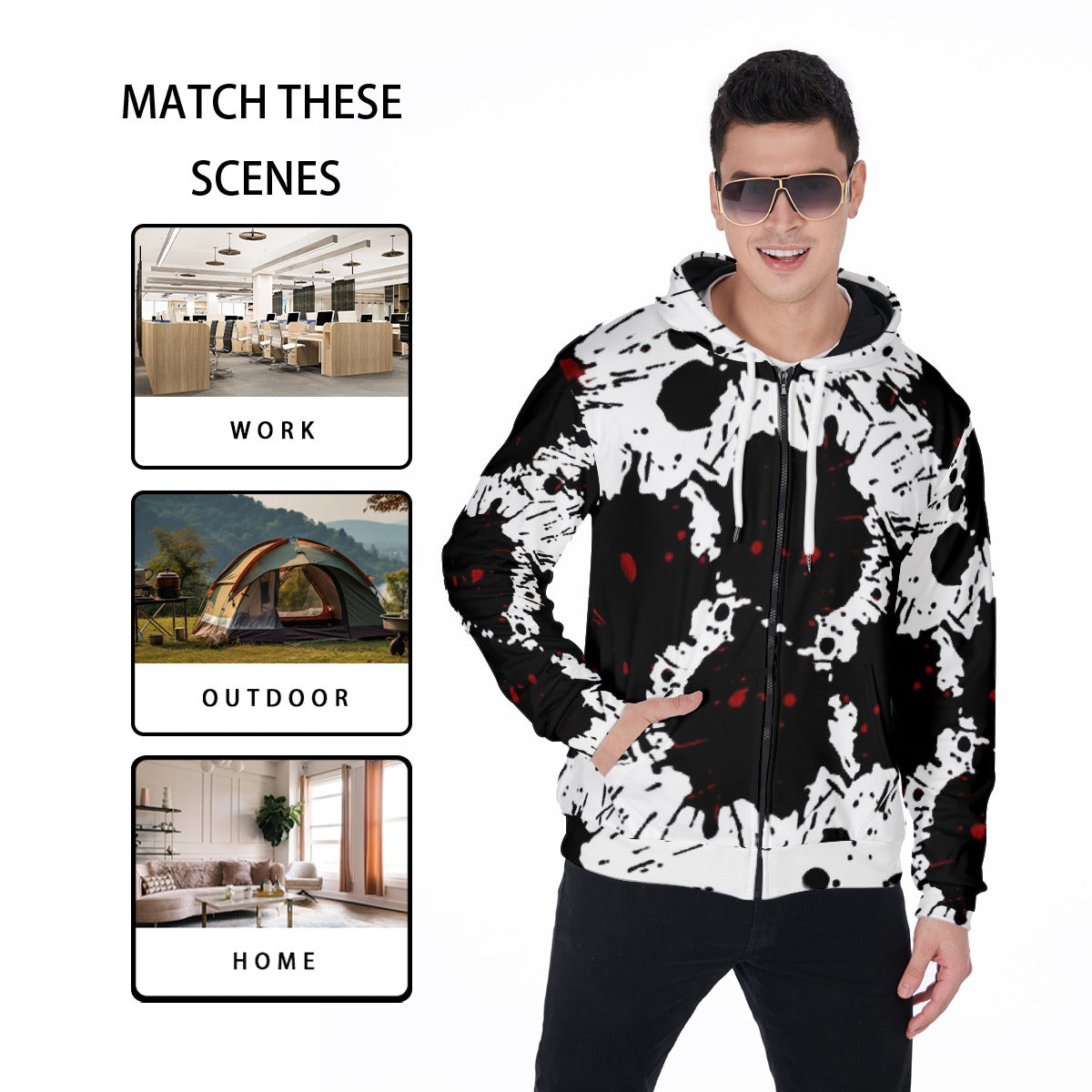 All-Over Print Zip Up Hoodie With Pocket