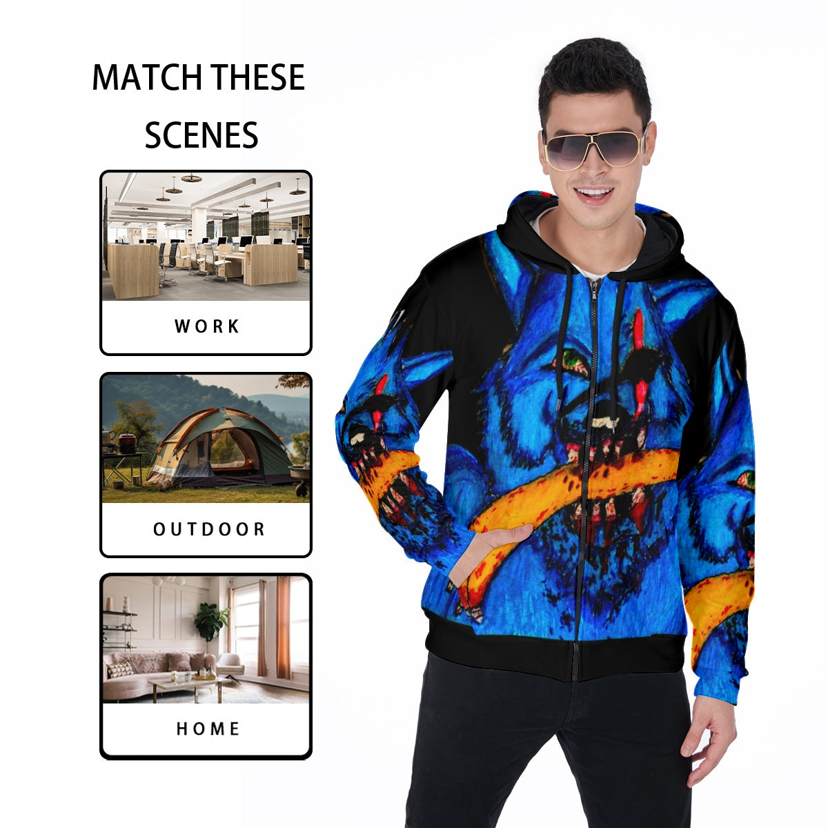 All-Over Print Zip Up Hoodie With Pocket