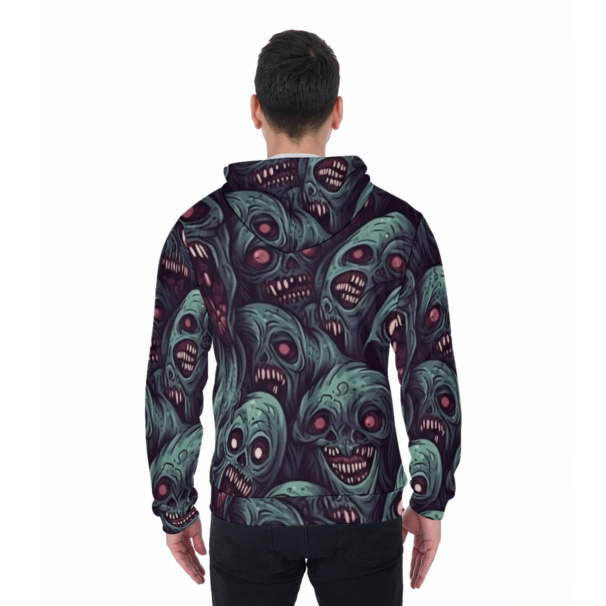 All-Over Print Zip Up Hoodie With Pocket