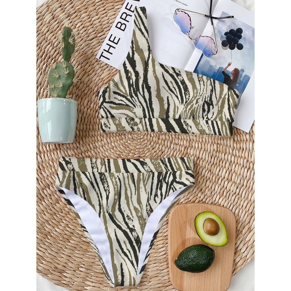 All-Over Print Women's Bikini With Single Shoulder