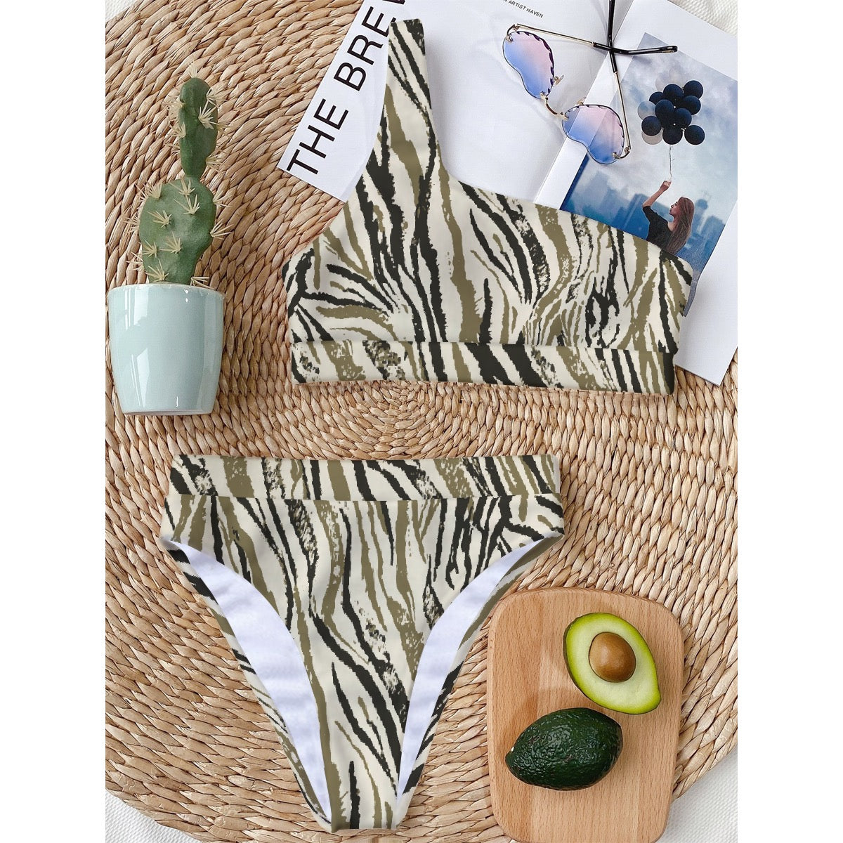 All-Over Print Women's Bikini With Single Shoulder
