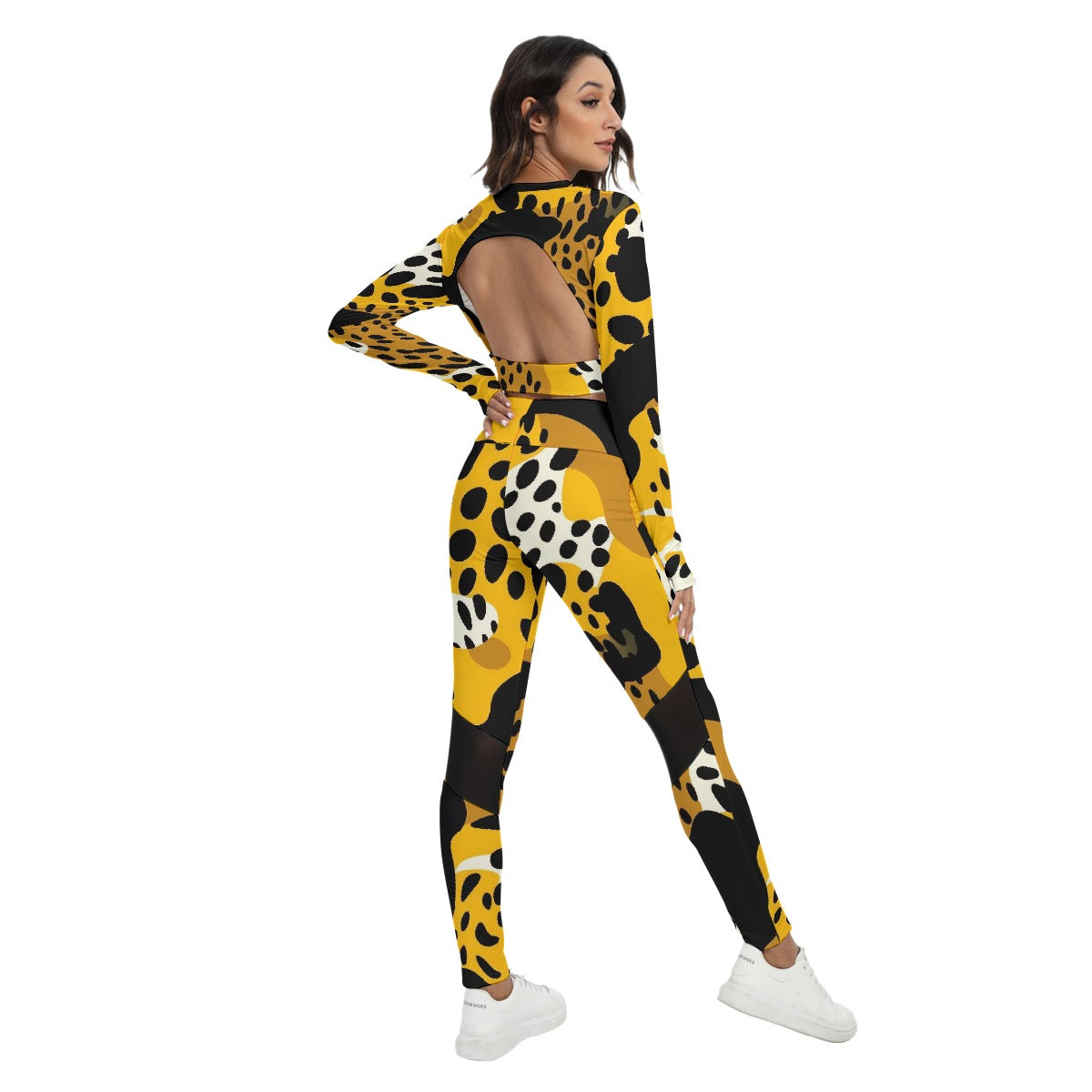All-Over Print Women's Sport Set With Backless Top And Leggings
