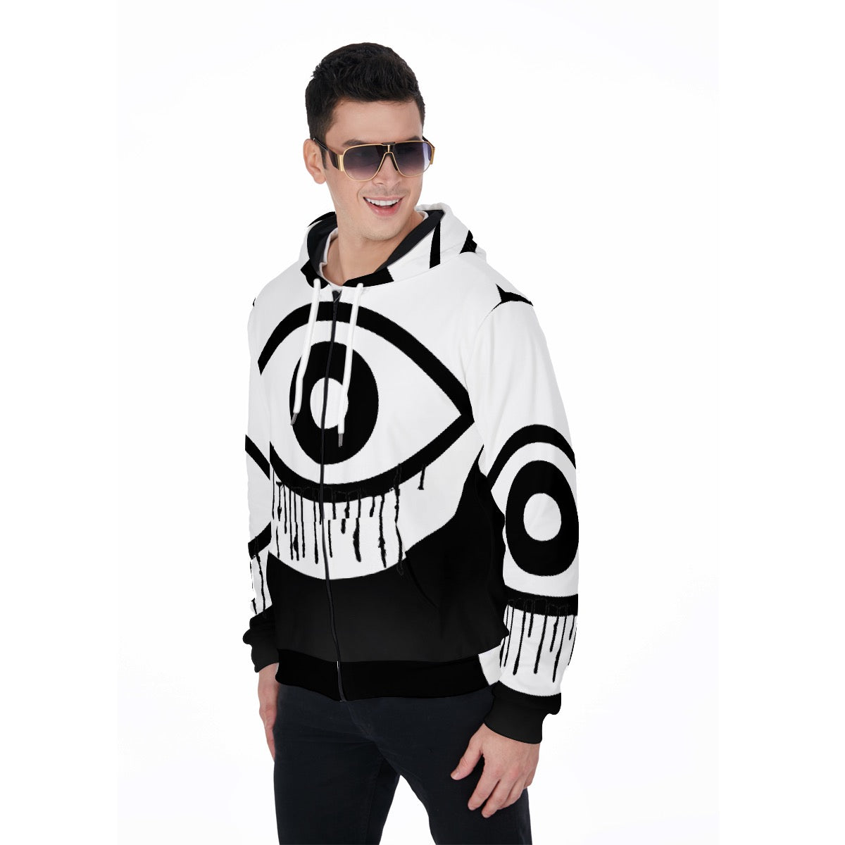 All-Over Print Zip Up Hoodie With Pocket