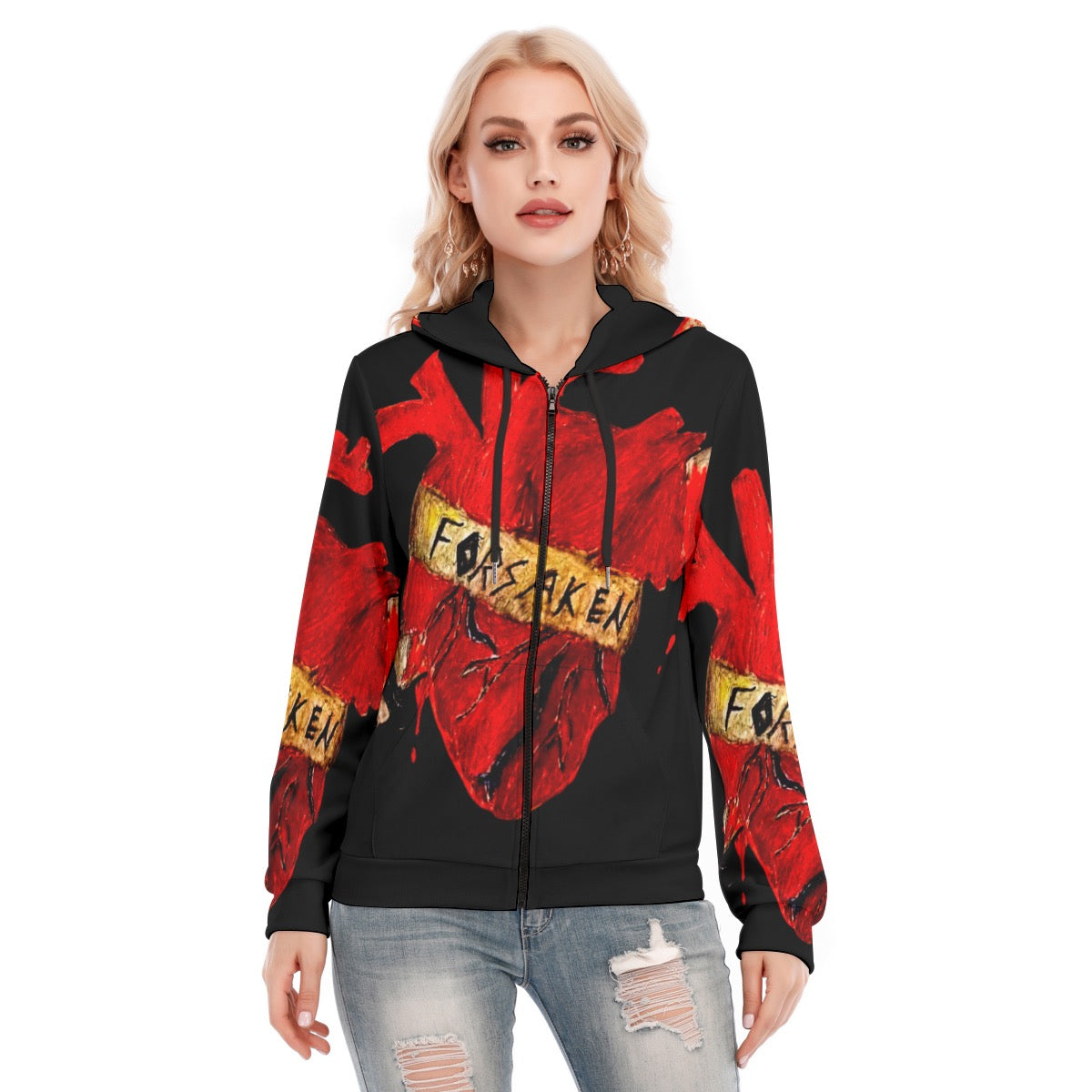 All-Over Print Women's Hoodie With Zipper