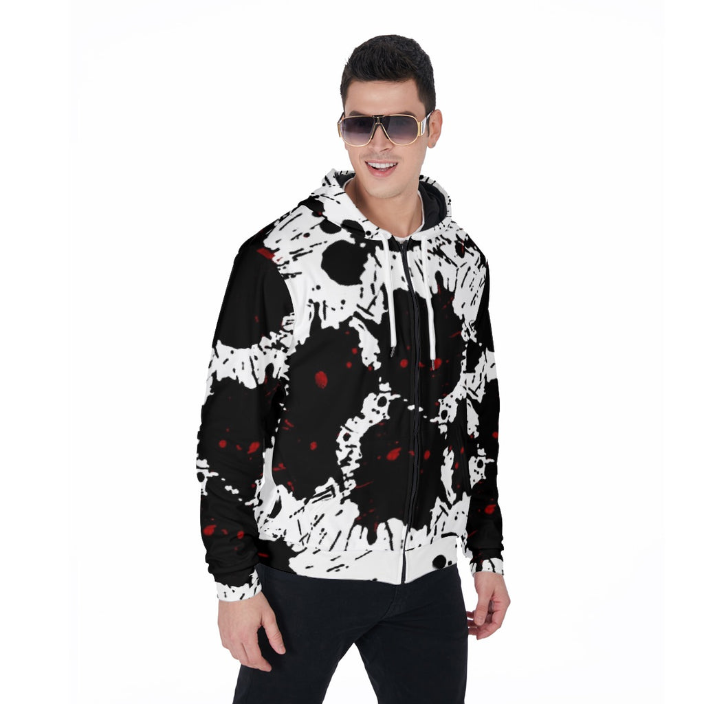 All-Over Print Zip Up Hoodie With Pocket