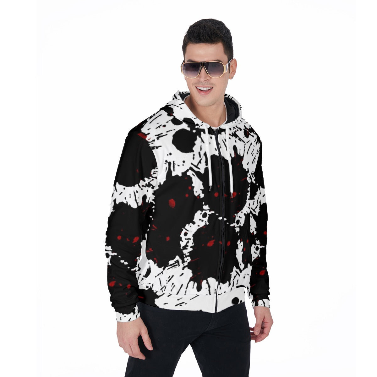 All-Over Print Zip Up Hoodie With Pocket